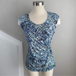 NIC+ZOE Twist Front Cap Sleeve Tank in Blue/Green Pattern - Size S